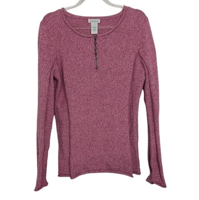 Suéter Sundance Homestead Henley para mujer talla mediana tejido rosa jaspeado Foto 1 de 4