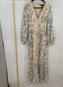 BCBGMAXAZRIA Womens Beige Floral Balloon Sleeve V-Neck Ruffle Maxi Dress Size XS - Picture 1 of 7