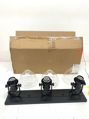 Golden Lighting Hines 25 in. Black with Seeded Glass 3-Light Semi-Flush Mount - Image 1 of 3