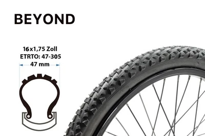 16 Zoll Fahrrad Reifen 16x1,75 MTB Mantel Decke 47-305 Anhänger 390g - Bild 1 von 4