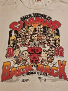 Vintage Chicago Bulls 1992 NBA World Champs Back-to-Back Shirt Medium Distressed SIEHE - Bild 1 von 11