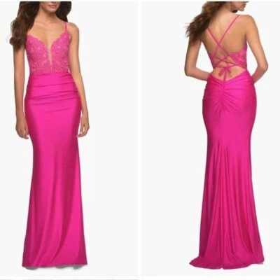 NWT La Femme Illusion Plunge Mermaid Gown Size 6 - Image 1 of 4