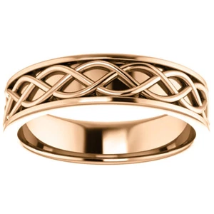 Mens 14k Rose Gold 6MM Woven Comfort Fit Wedding Band - Picture 1 of 18