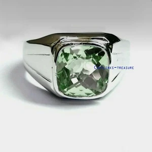 Natural Green Amethyst Gemstone with 925 sterling Silver Ring For Men's #122 - Picture 1 of 4