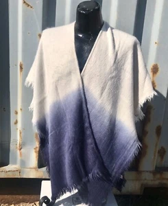 Francesca's wrap, kimono, womens one size with fringe, very soft Blue Ombré Cape - Picture 1 of 2