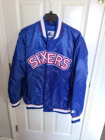 Philadelphia 76ers Starter TY MOPKINS Snap Down Satin Jacket BLUE 1996 Draft XXL Cover