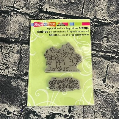 STAMPENDOUS ANGEL KISSES SET cling stamp Set Phrase Kid Snow Angels Winter - Image 1 of 4