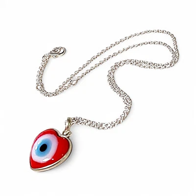 Collar Colgante Dama Corazón Rojo Invierno Mal de Ojo 925 Esterlina 18" Foto 1 de 4