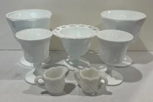 Lot Of White Glass & Milk Glass Dishes 7pc Set Vintage - Picture 1 of 24