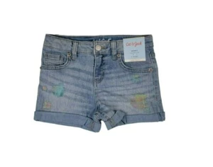 KB) Cat & Jack Shorts Light Wash Blue Embroidered Patches Cut Off XXL 18 NWT - Picture 1 of 1