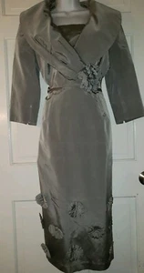 LILY & TAYLOR silver Gray Taffeta Florette Midi Pencil Wedding cocktail dress 6 - Picture 1 of 12