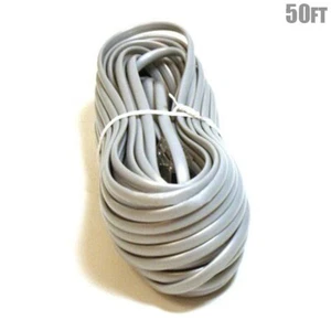 50FT RJ11 6P4C Straight Telephone Phone Line Flat Cable Cord For Data Silver - Picture 1 of 2