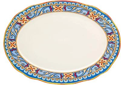 Plato para servir de cerámica ovalado Euro Ceramica 290521 18", diseño floral, multicolor Foto 1 de 2