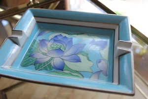 Hermes Porcelain Blue Flowers Ashtray Limoges French Porcelain Two Cigarette - Picture 1 of 10