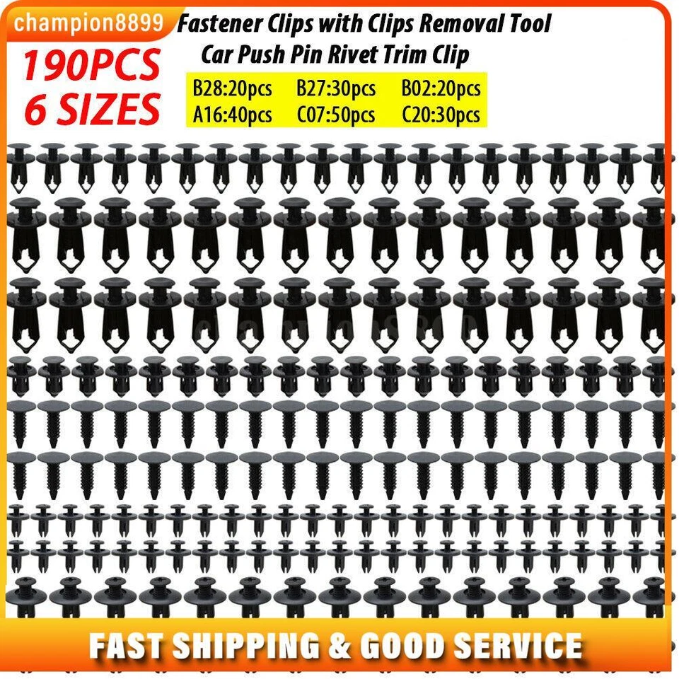Sujetador automático sujetador plástico remache 190 piezas coche pasador remache clips kit Foto 1 de 4