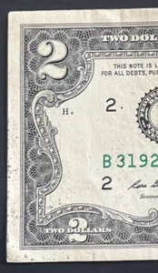 ERROR $2 DLL BILL - WET INK TRANSFER OBV. & REV., FRB B2, SERIES 2009, CIRC. - Picture 1 of 9