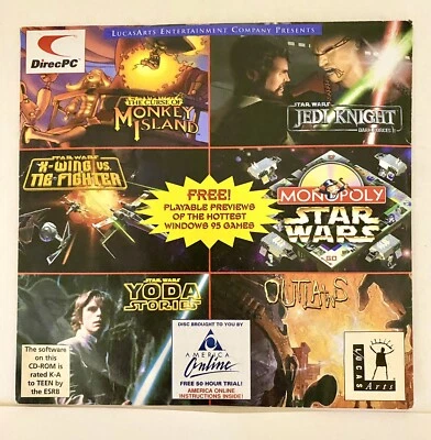 DirecPC LucasArts & AOL Demo Disc Win95 1997 Monkey Island Star Wars Jedi K New! - Image 1 of 4
