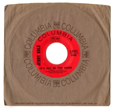 JERRY VALE - STAY AWHILE / IT'S ALL IN THE GAME. U.S. 1969 ORIG 7" & CO/SL. EX - Image 1 of 2