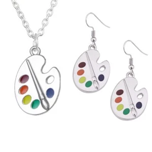 for Creative Paint Brush Colorful Palette Necklace Earrings Set for Street - Picture 1 of 8