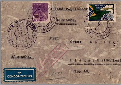 Brasil 1934 Pernambuco Graf Zeppelin LZ 127 cubierta cóndor a Alemania Liegnitz Foto 1 de 2