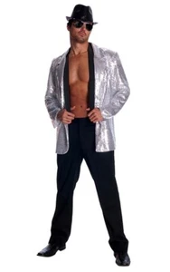 ADULT MENS SEQUIN SILVER JACKET FANCY DRESS HALLOWEEN COSTUME - Picture 1 of 2