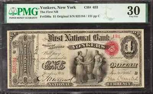 1865 $1 ORIGINAL SERIES FIRST NATIONAL BANKNOTE YONKERS NEW YORK PMG VF 30 - Picture 1 of 2
