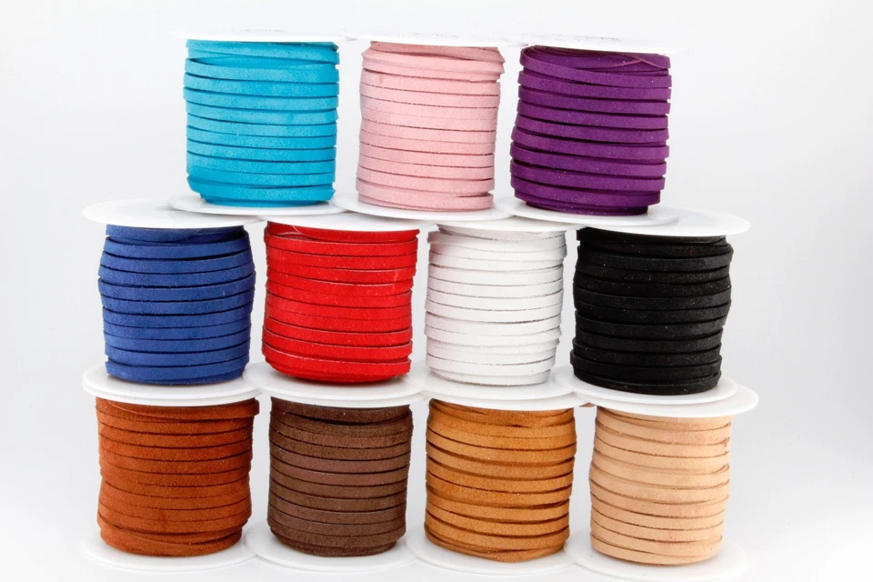 Carrete de joyería de encaje de gamuza artesanal de cuero hágalo usted mismo lote de 3/16" pulgadas x 25 yardas 75 pies 5 mm Foto 1 de 1