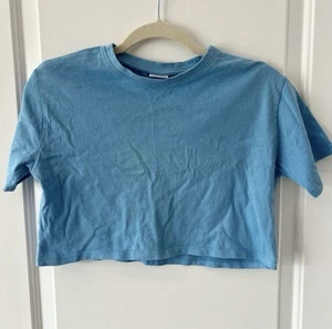 Girls Zara Cropped Blue T-shirt Size 8 - Picture 1 of 3