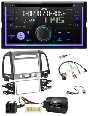 JVC Lenkrad USB 2DIN DAB Bluetooth CD Autoradio für Hyundai Santa Fe 3 Schalter - Bild 1 von 4