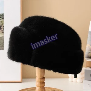 100% Real Mink Fur Hat Thicken Winter Warm French Style Cap for Handsome Men - Picture 1 of 9