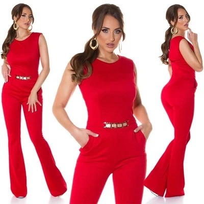 SeXy Miss Damen Stoff Overall Lang Jumpsuit Playsuit rot S 34 M 36 L 38 XL 40 - Bild 1 von 4