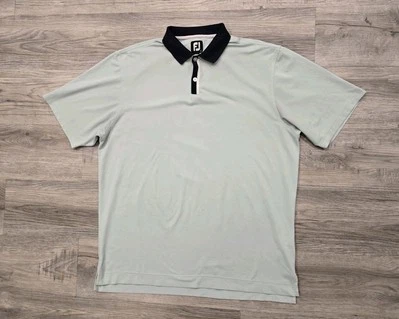Camisa polo de golf FootJoy para hombre grande turquesa claro negro cuello elástico FJ Foto 1 de 4