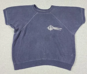 Vintage 1960s Eastern Illinois College Blue Cotton Short Sleeve Sweatshirt - Picture 1 of 10
