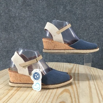NUEVAS Sandalias Baretraps Mujer 8 M Odetta Correa Tobillo Cuña Cordón Azul Beige Foto 1 de 4
