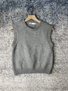 Zara maglione gilet donna piccolo grigio smanicato pullover misto lana maglia nuovo con etichetta - Foto 1 di 6