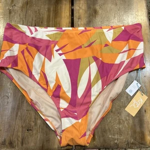Kona Sol Women’s 2X Bikini Swim Suit Bottoms NEW Pink Orange White Leaf Print - Picture 1 of 6