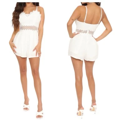 HAUTE MONDE Romper Branco Alças de Espaguete Treliça Midriff Floral Renda Forrada tamanho G - Imagem 1 de 4