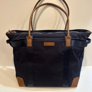 Nuevo Bolso de Mano Brooks Brothers Wells Azul Marino Nunca Usado Borde de Cuero a Cuadros - Imagen 1 de 8