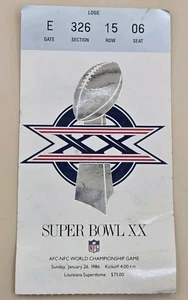 1986 NFL Super Bowl XX Ticket Stub Silver Chicago Bears vs New England Patriots - Picture 1 of 8