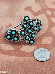 Bracelet Vintage Sterling Silver Cuff Snake Eyes Turquoise Petit Point - Picture 1 of 3