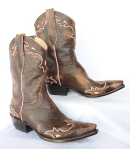 OLD GRINGO western leather VILLA distressed cowboy bootie boots inlay pink 8B - Picture 1 of 10