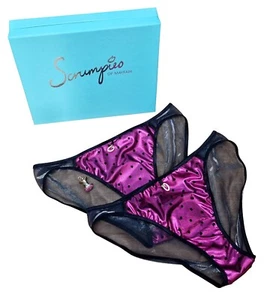 SCRUMPIES OF MAYFAIR 2 Pair Pink Lady Ladies Sheer Polka Dot Pink Panties RRP£55 - Picture 1 of 9