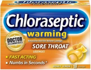 Chloraseptic Warming Sore Throat Lozenges - Honey Lemon - Fast Numbing - 18! - Picture 1 of 5