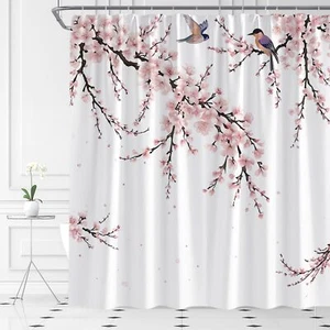 Cortina de Ducha Flor de Cerezo Rosa Floral Japonés Asiático Flor Pájaro Arte Baño... - Imagen 1 de 4
