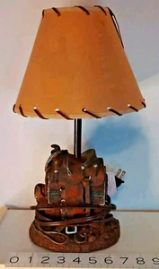 Western Heritage Cowboy Silhouette Lamp Saddle Tack Hay Bales Original Shade - Picture 1 of 15