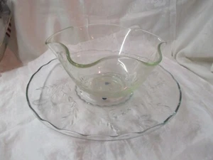Vintage La Flo Cut Glass Cambridge large etched Thistles flared Bowl & Platter - Picture 1 of 4