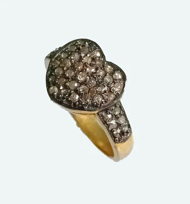 Anillo de plata esterlina 925 maciza pavé de diamantes enchapado en oro corazón joyería regalo Foto 1 de 4