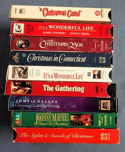 9 VHS TAPES, CHRISTMAS THEMED: WONDERFUL LIFE, CAROL, THE GATHERING, + - Picture 1 of 5