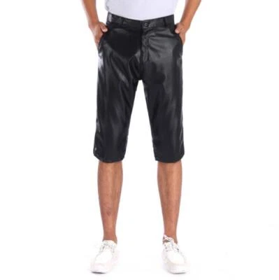 Nuevo Pantalón Corto Verano Para Hombre Imitación Cuero Cintura Elástica Informal Recto PU Pantalones Cortos Foto 1 de 4