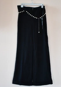 Bisou Bisou Women's Black Stretch Flare Cuffed Pants w/Pearl Belt Size 12 - Picture 1 of 8
